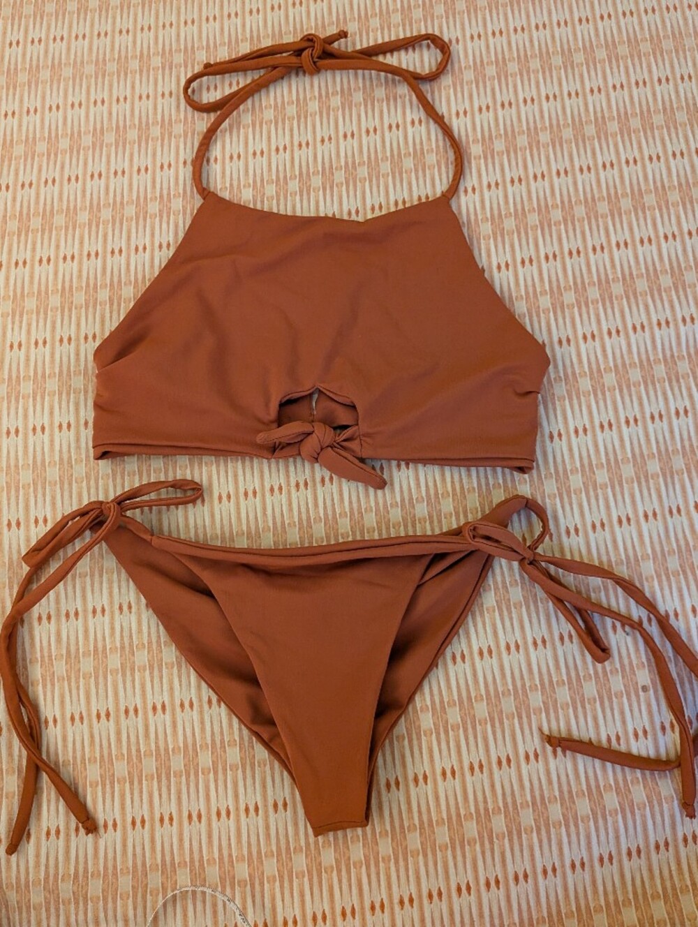 Strange Bikinis - Rust Brown Yolo Bottoms And Brixton Halter Tie Bikini Set